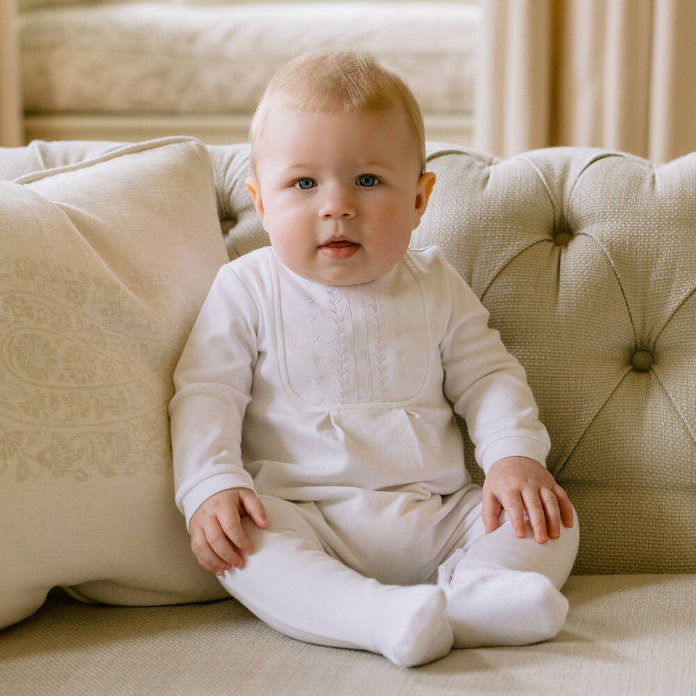 Emile et Rose-White Cotton Embroidered Babysuit Set | Childrensalon