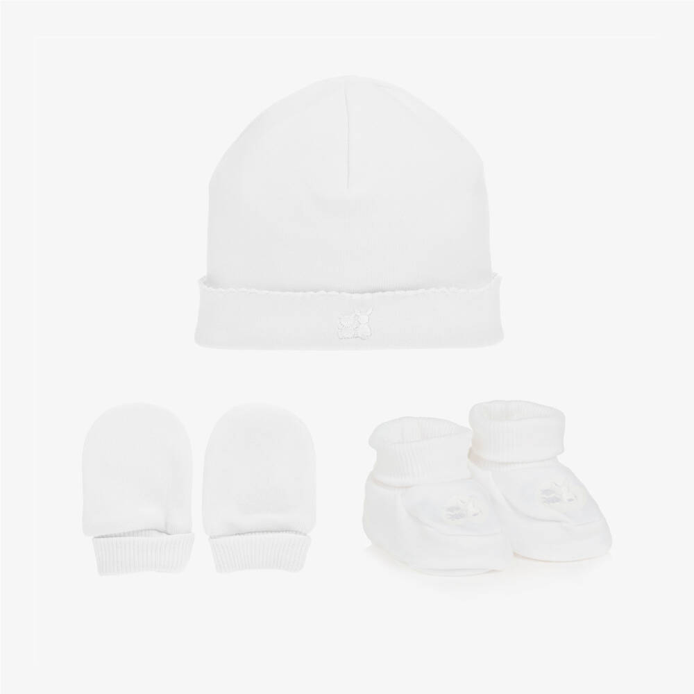 Emile et Rose-طقم قبعة وبوت شتوى قطن جيرسي لون أبيض للأطفال | Childrensalon
