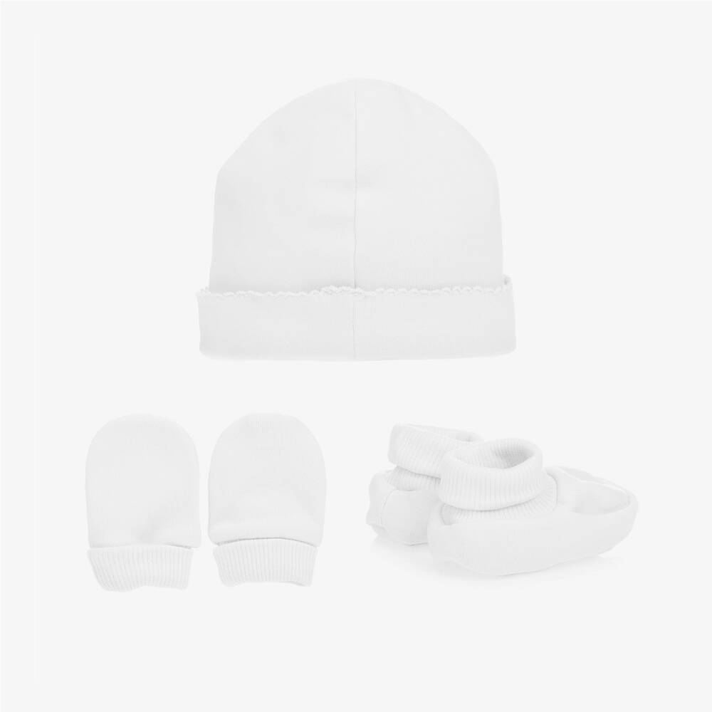 Emile et Rose-طقم قبعة وبوت شتوى قطن جيرسي لون أبيض للأطفال | Childrensalon
