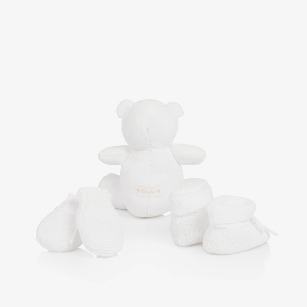 Emile et Rose-White Mitts & Booties Baby Gift Set with Teddy Bear | Childrensalon