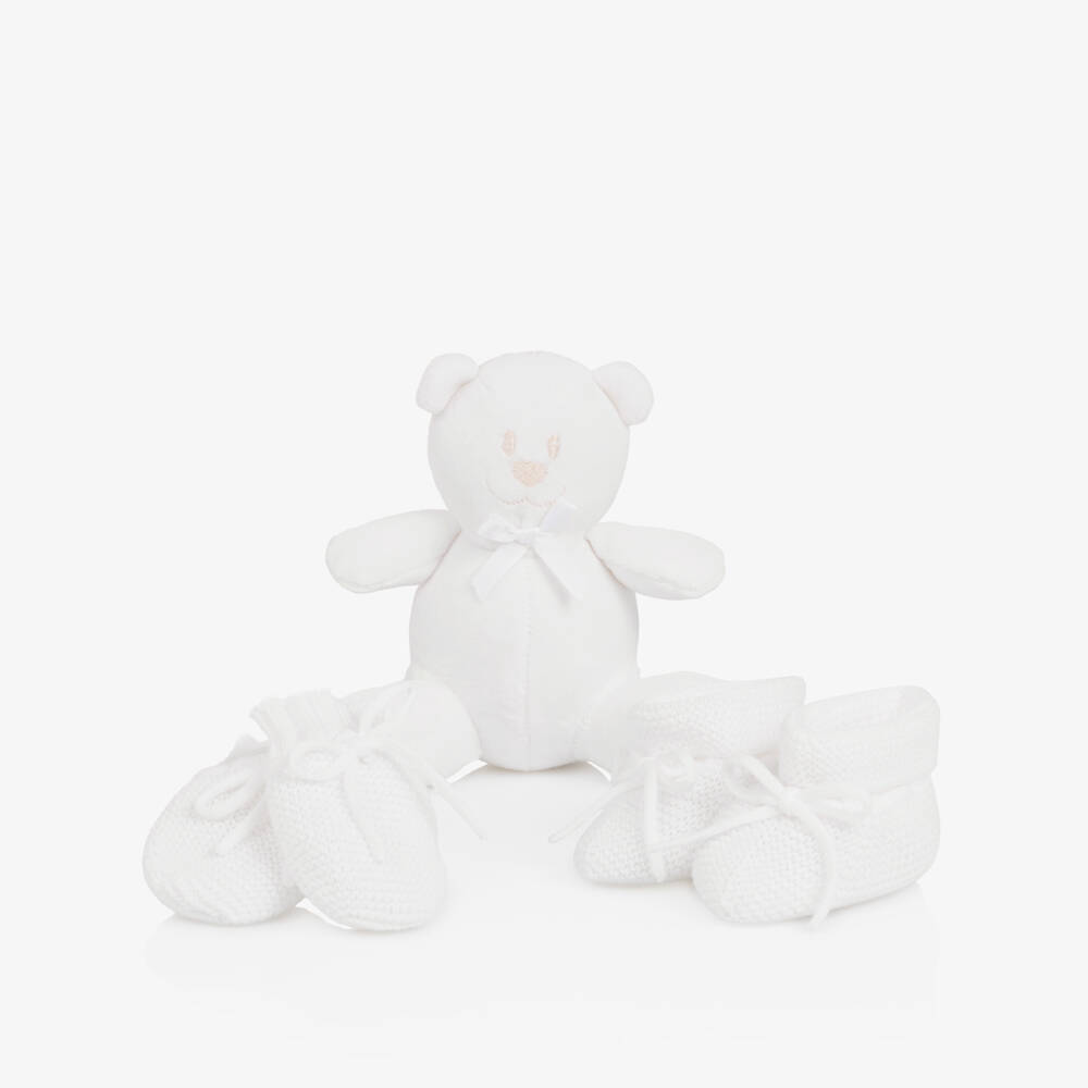 Emile et Rose-White Mitts & Booties Baby Gift Set with Teddy Bear | Childrensalon