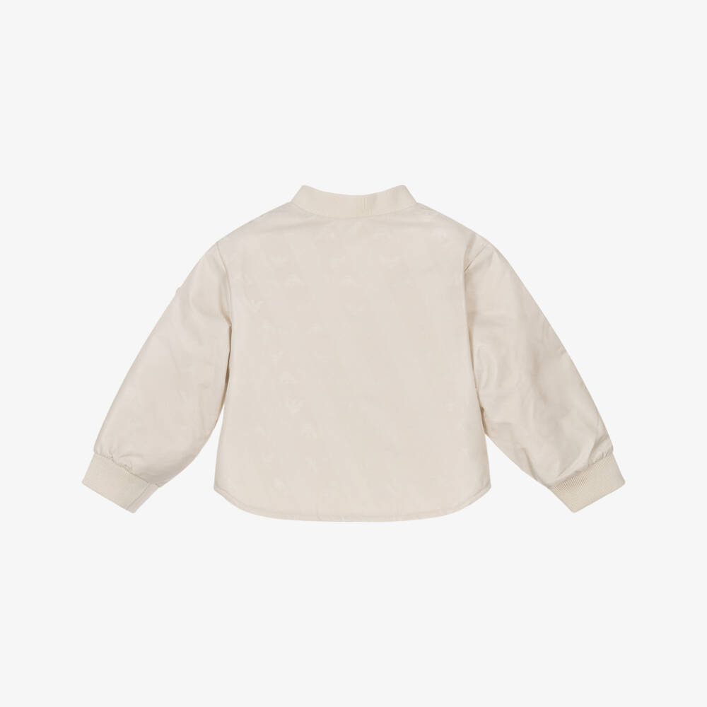 Emporio Armani-Baby Boys Beige Bomber Jacket with Jacquard Eagle Logo | Childrensalon