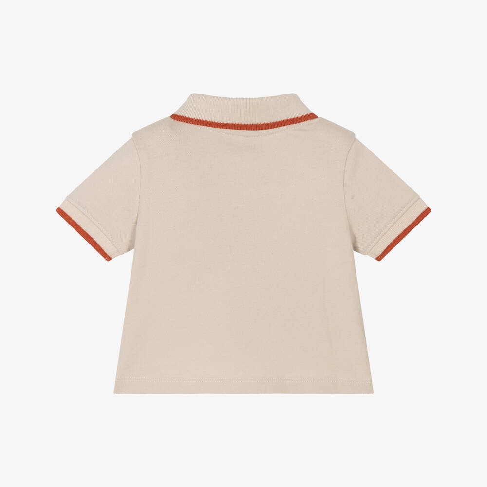 Emporio Armani-Baby Boys Beige Cotton Piqué Tipped Polo Shirt | Childrensalon