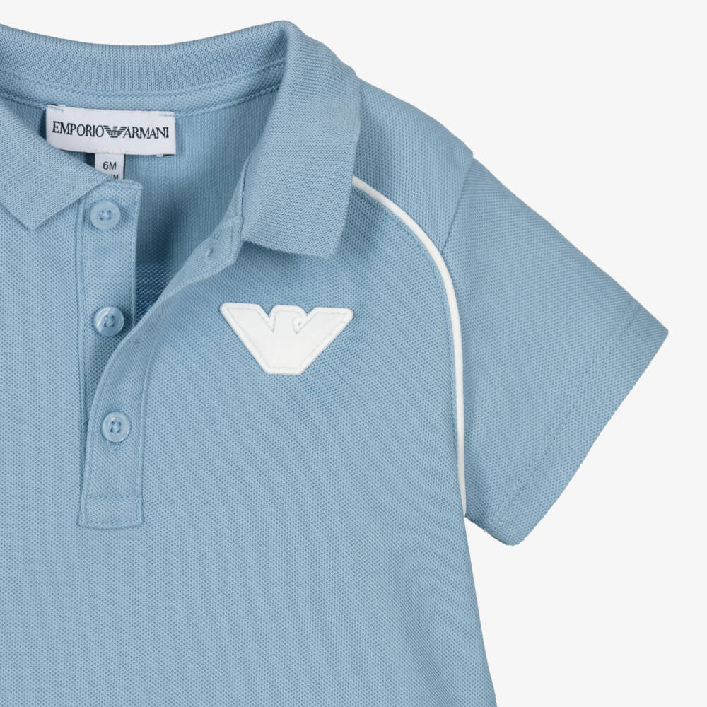 Emporio Armani-Рубашка поло голубая из хлопка с белым логотипом Eagle для малышей | Childrensalon