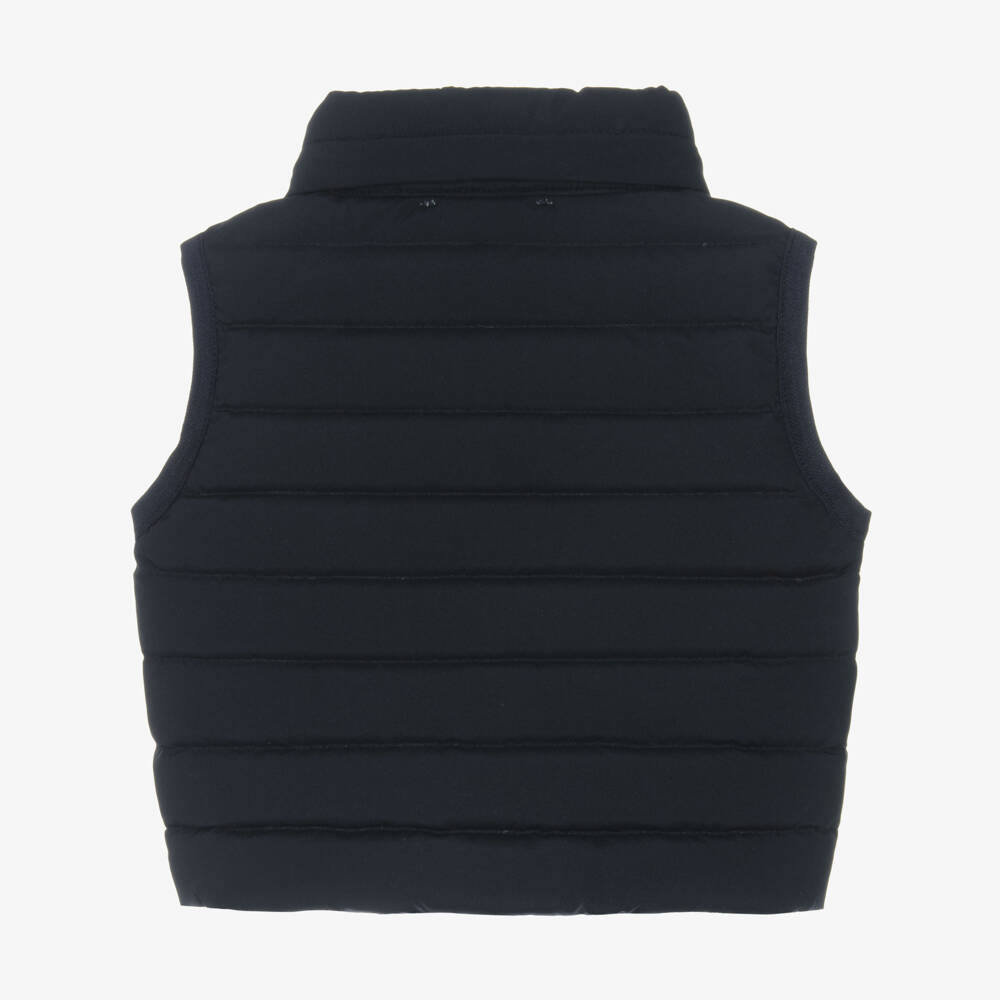 Emporio Armani-Baby Boys Blue Hooded Down Puffer Gilet with Eagle Logo | Childrensalon