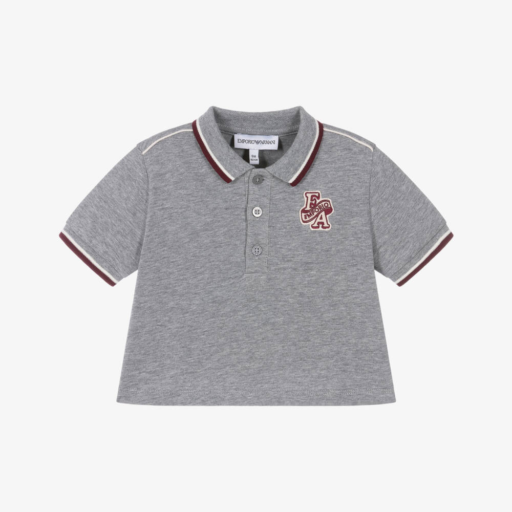 Emporio Armani-Baby Boys Grey Varsity Polo Shirt | Childrensalon