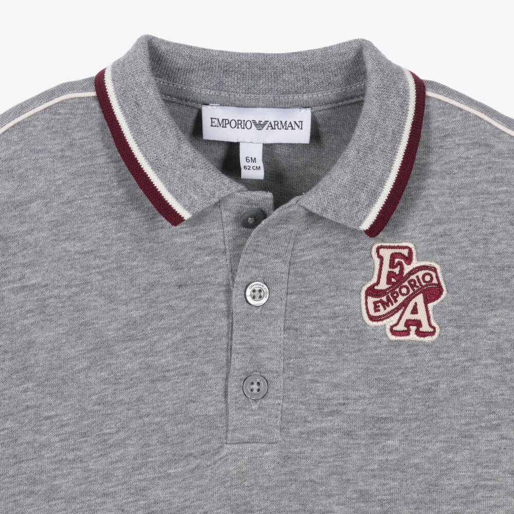 Emporio Armani-Baby Boys Grey Varsity Polo Shirt | Childrensalon