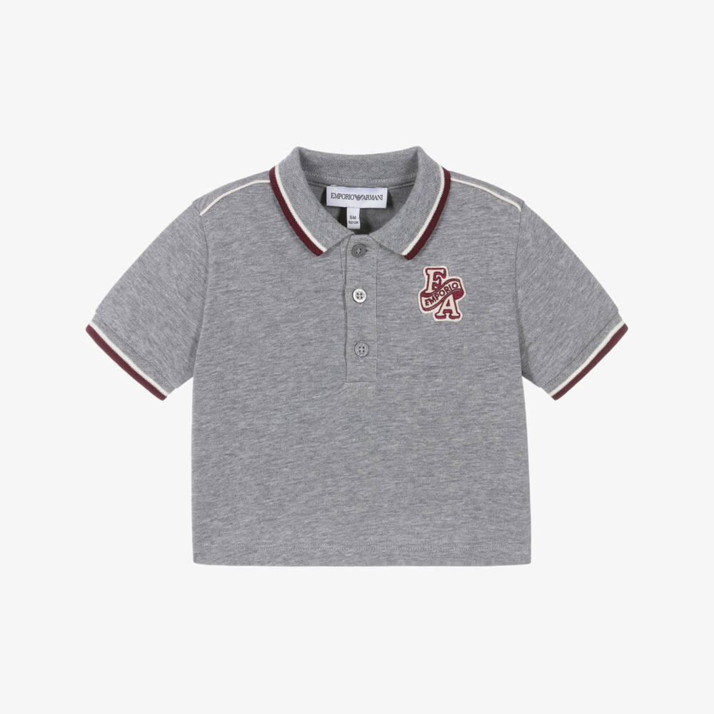 Emporio Armani-Baby Boys Grey Varsity Polo Shirt | Childrensalon