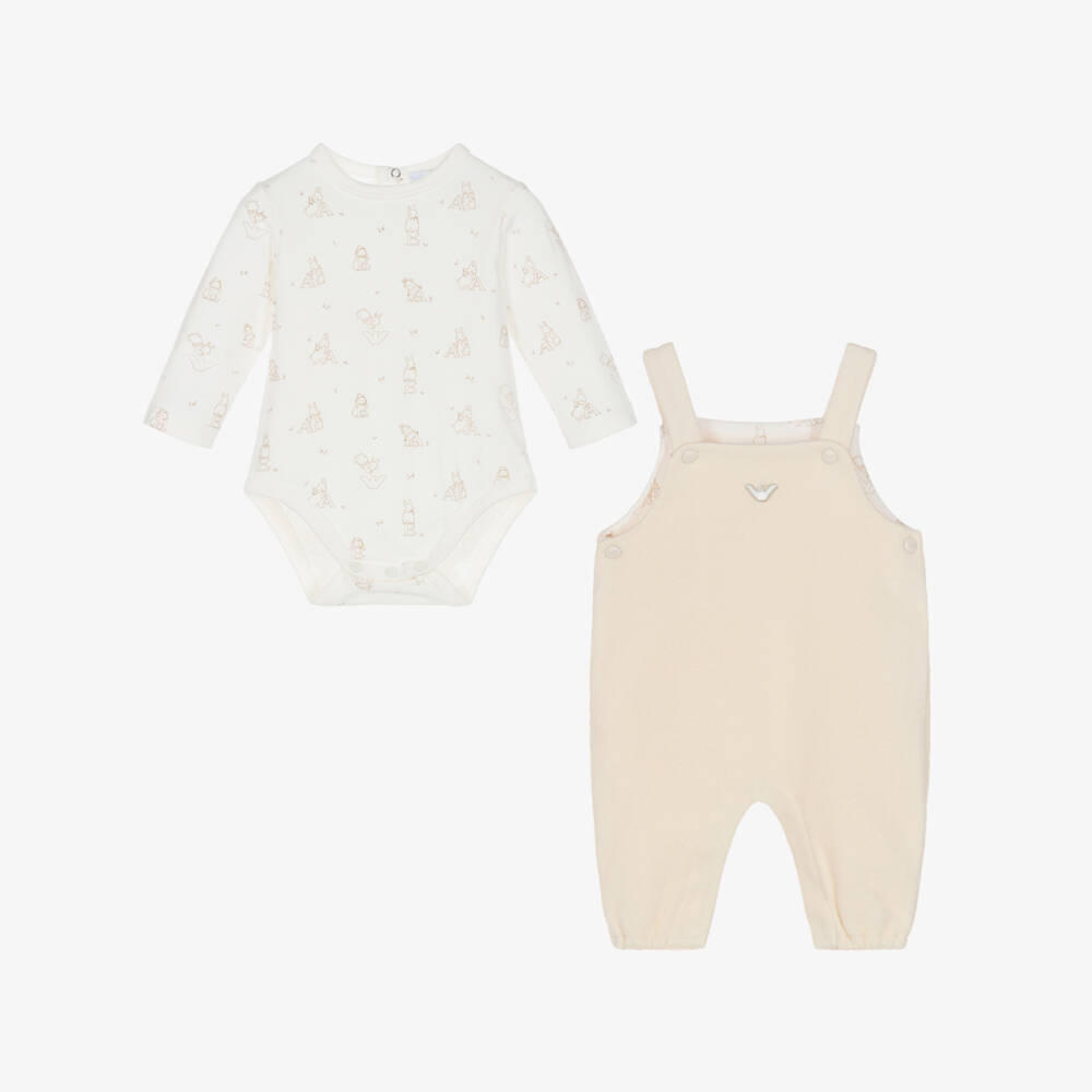 Emporio Armani-Baby Boys Ivory Cotton & Fleece Babysuit Set | Childrensalon