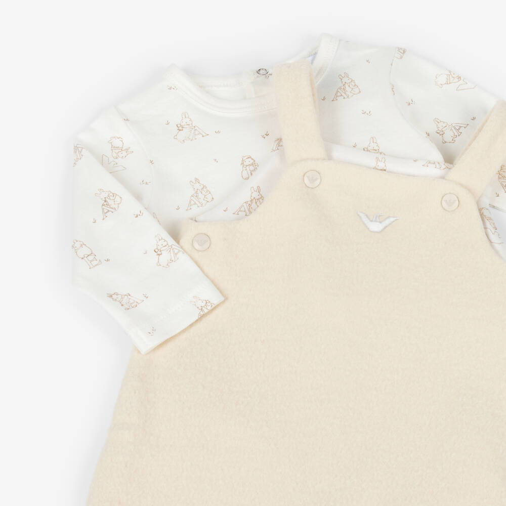 Emporio Armani-Baby Boys Ivory Cotton & Fleece Babysuit Set | Childrensalon