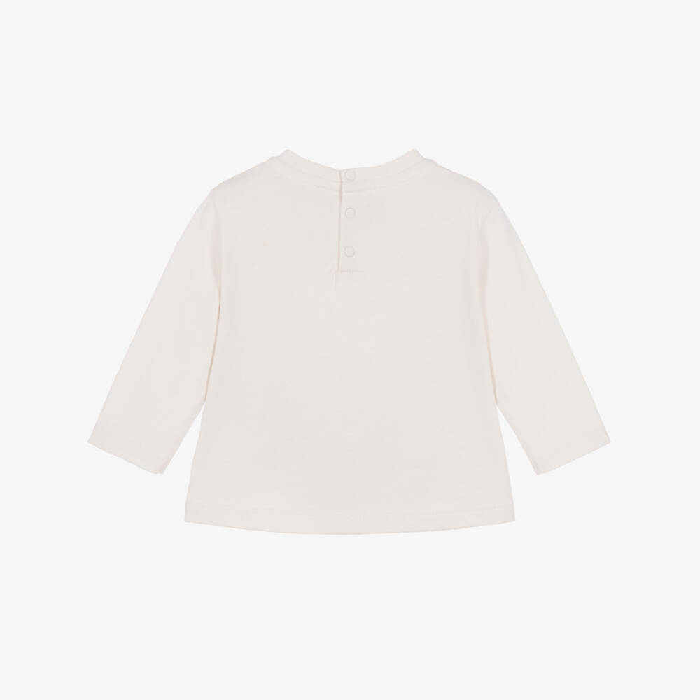 Emporio Armani-Baby Boys Ivory Long Sleeve Top with Embroidered Eagle | Childrensalon