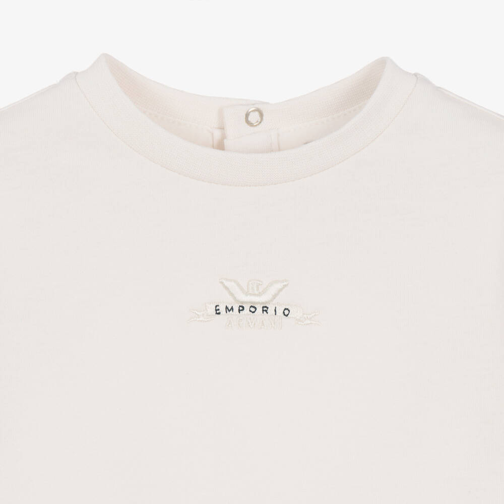 Emporio Armani-Baby Boys Ivory Long Sleeve Top with Embroidered Eagle | Childrensalon
