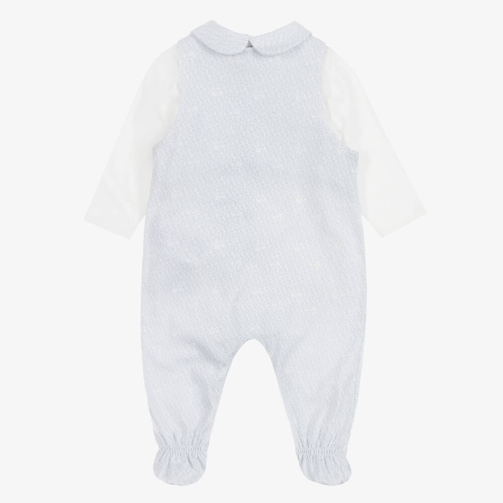 Emporio Armani-Baby Boys Light Blue Cotton Babysuit Set with EA Print | Childrensalon