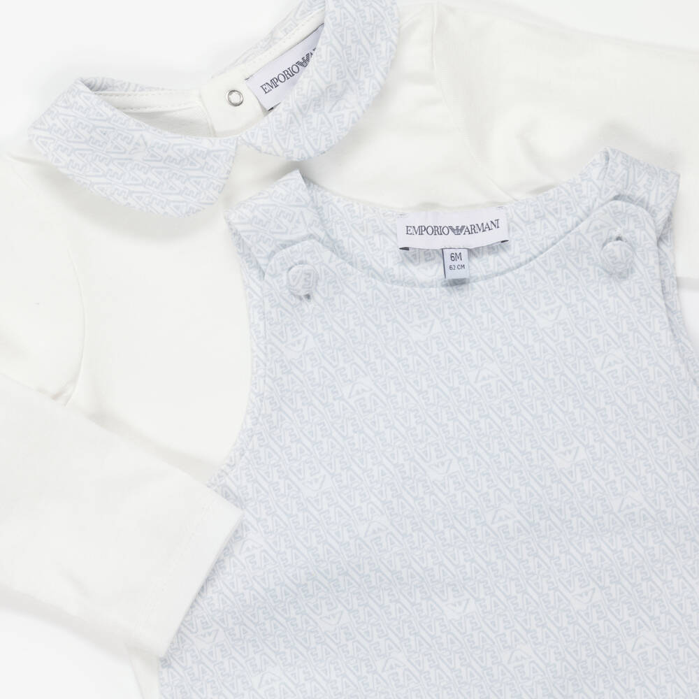 Emporio Armani-Baby Boys Light Blue Cotton Babysuit Set with EA Print | Childrensalon