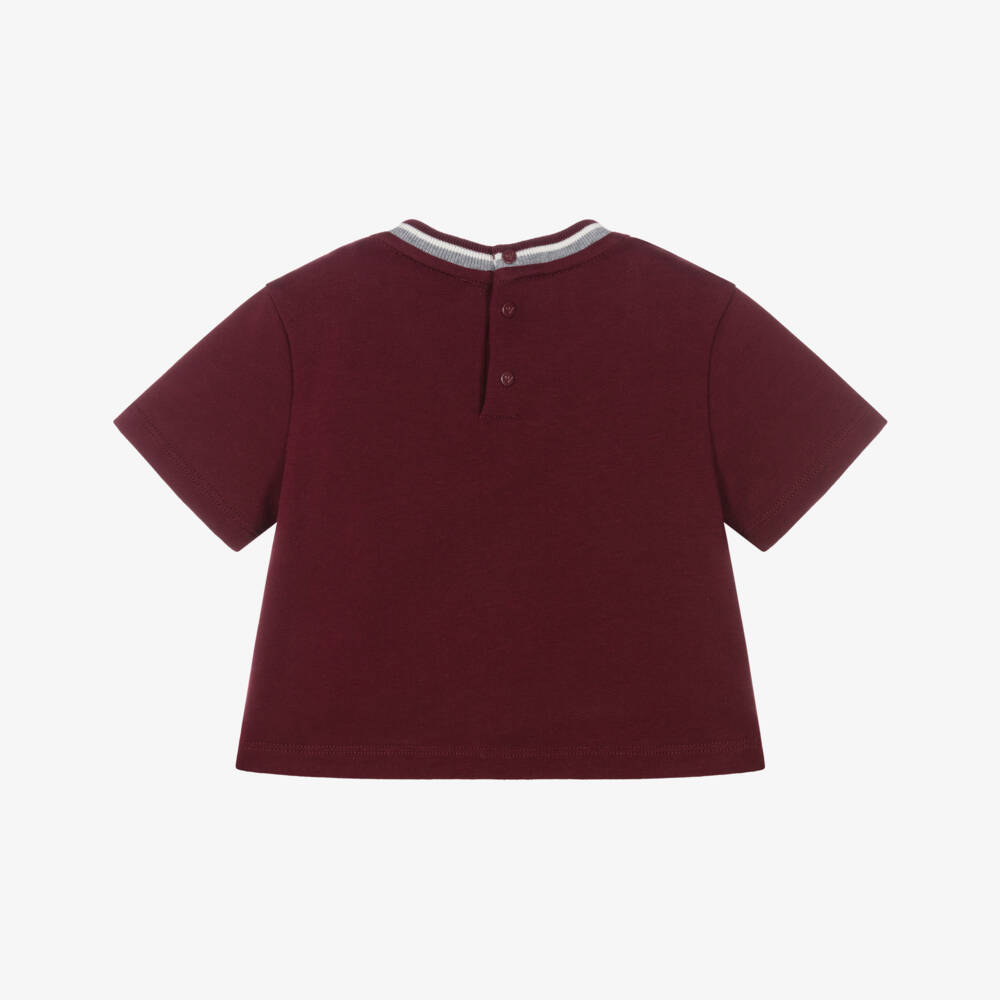 Emporio Armani-Baby Boys Maroon Cotton Varsity T-Shirt | Childrensalon