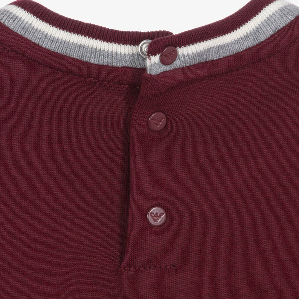 Emporio Armani-Baby Boys Maroon Cotton Varsity T-Shirt | Childrensalon