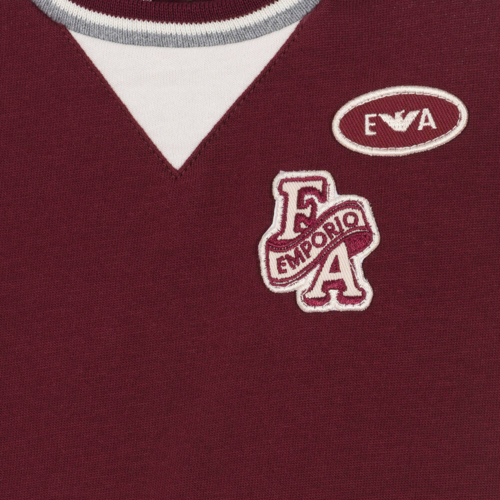 Emporio Armani-Baby Boys Maroon Cotton Varsity T-Shirt | Childrensalon