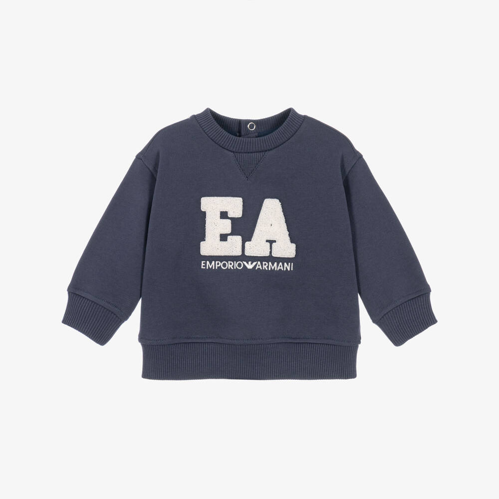 Emporio Armani-Baby Boys Navy Blue EA Sweatshirt | Childrensalon