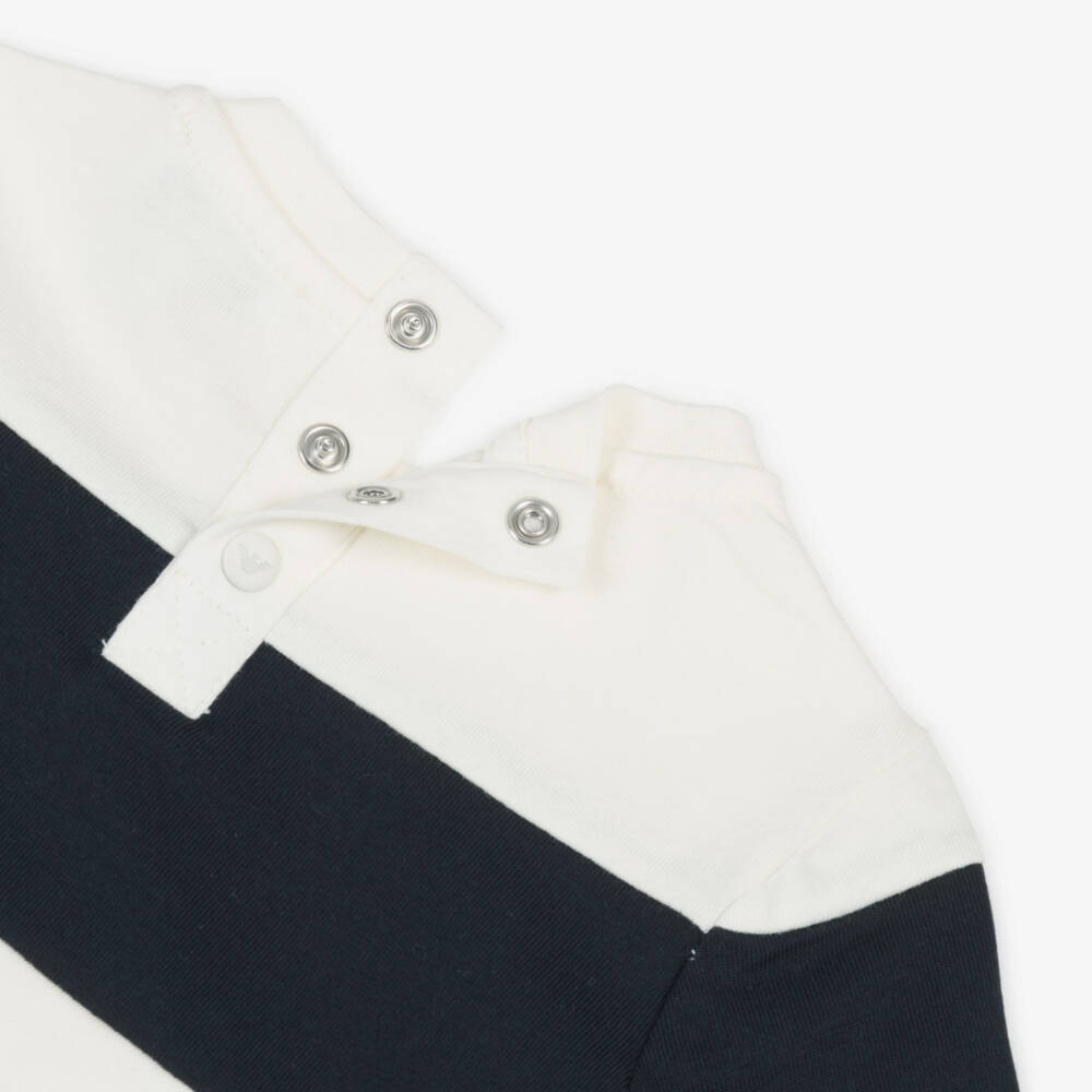 Emporio Armani-تيشيرت قطن مقلم لون عاجي وكحلي للأولاد الرضع | Childrensalon