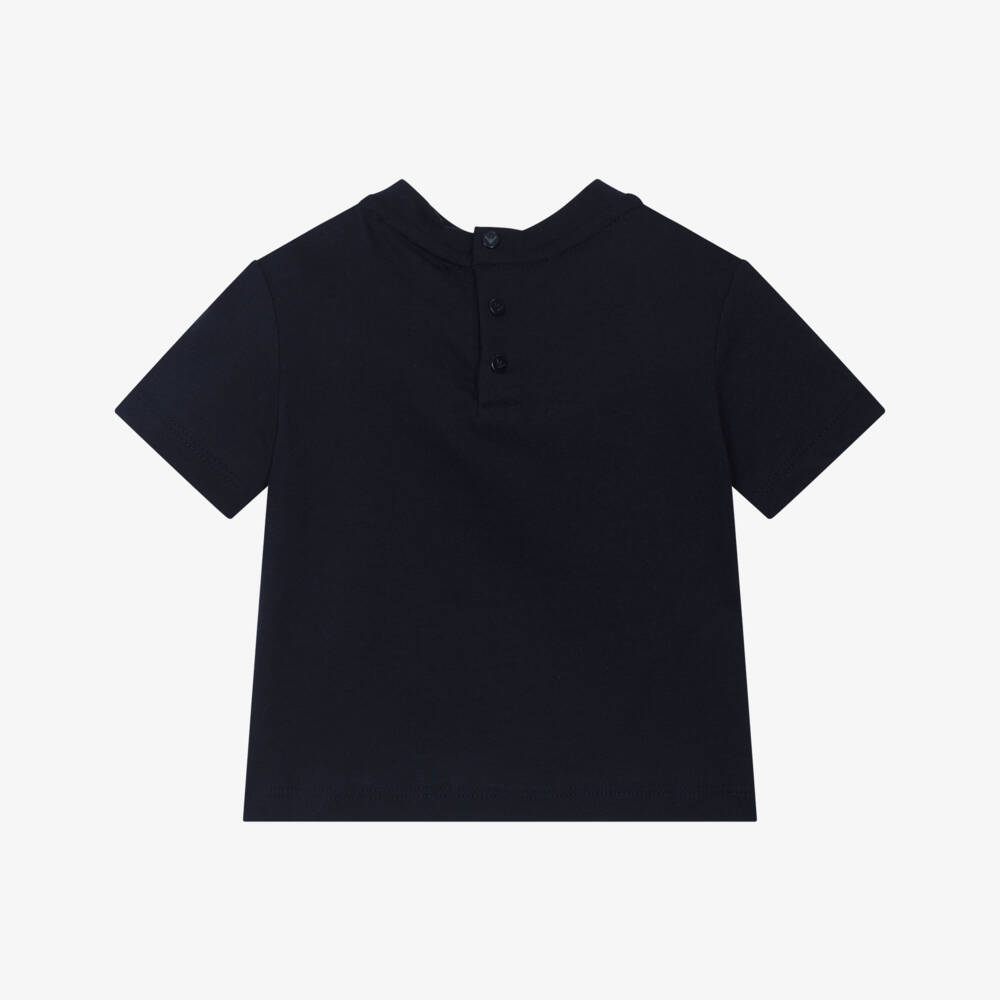 Emporio Armani-Baby Boys Navy Blue Logo Print Cotton T-Shirt | Childrensalon