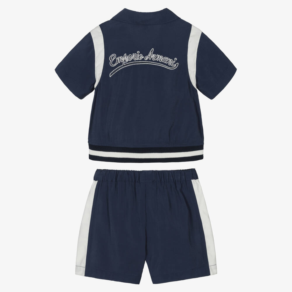 Emporio Armani-Baby Boys Navy Blue Shirt & Shorts Set with Logo Embroidery | Childrensalon
