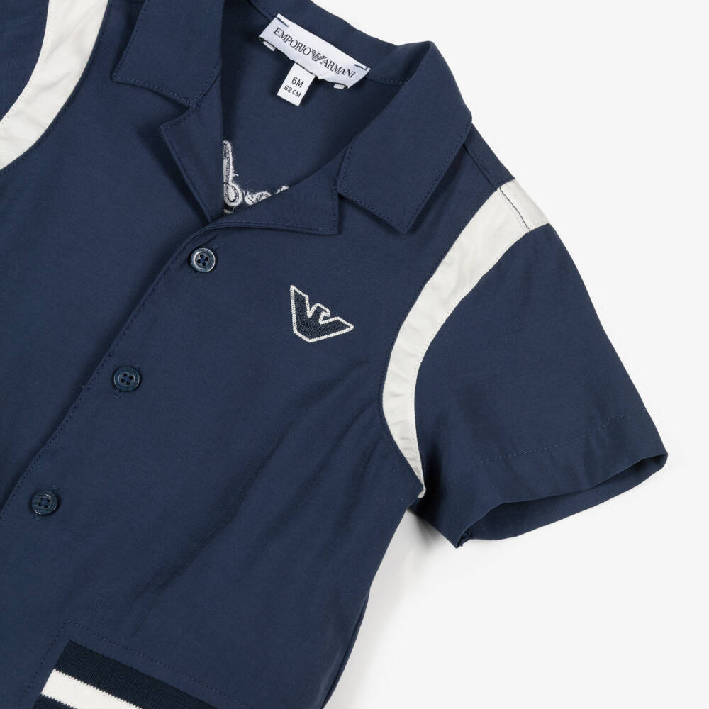 Emporio Armani-Baby Boys Navy Blue Shirt & Shorts Set with Logo Embroidery | Childrensalon