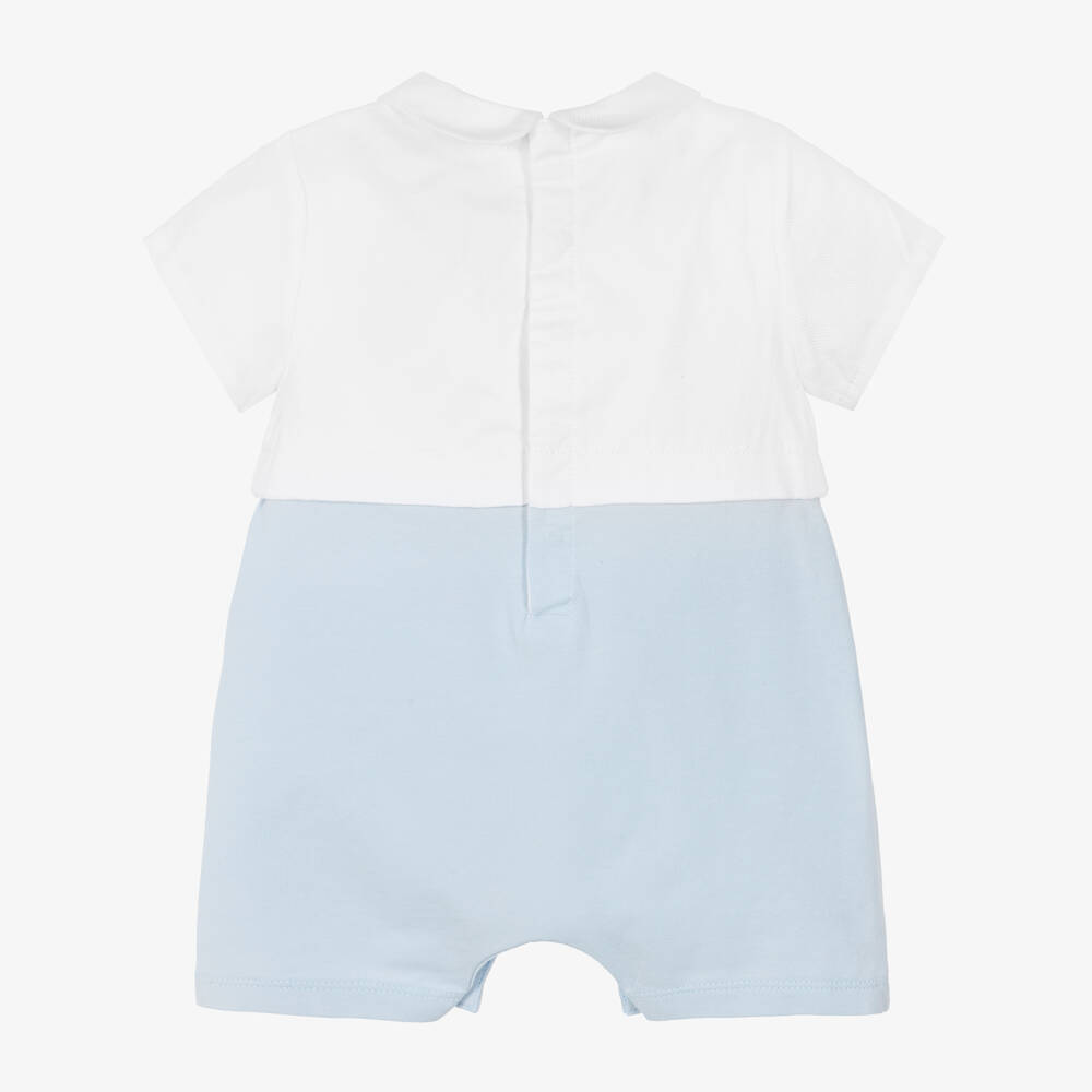 Emporio Armani-بودي سوت قطن لون أبيض وأزرق للأولاد الرضع | Childrensalon