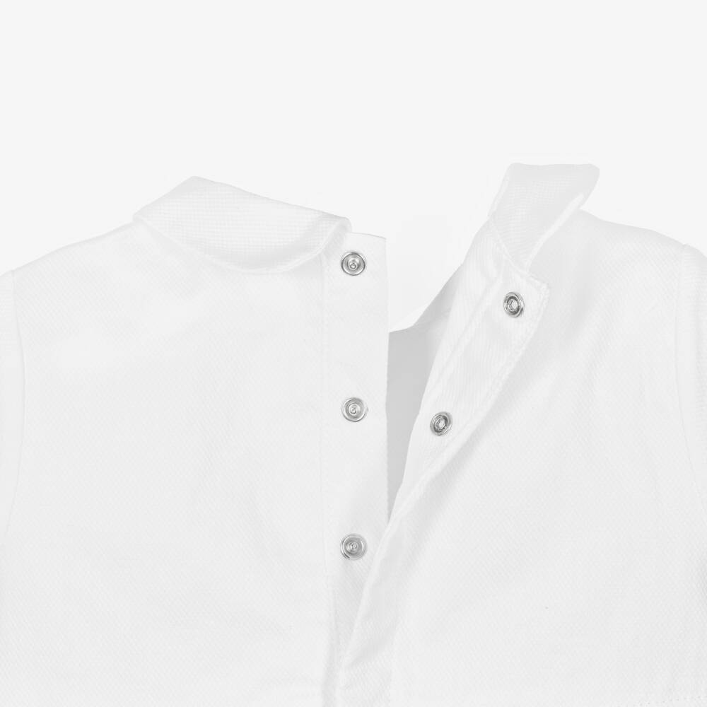 Emporio Armani-بودي سوت قطن لون أبيض وأزرق للأولاد الرضع | Childrensalon