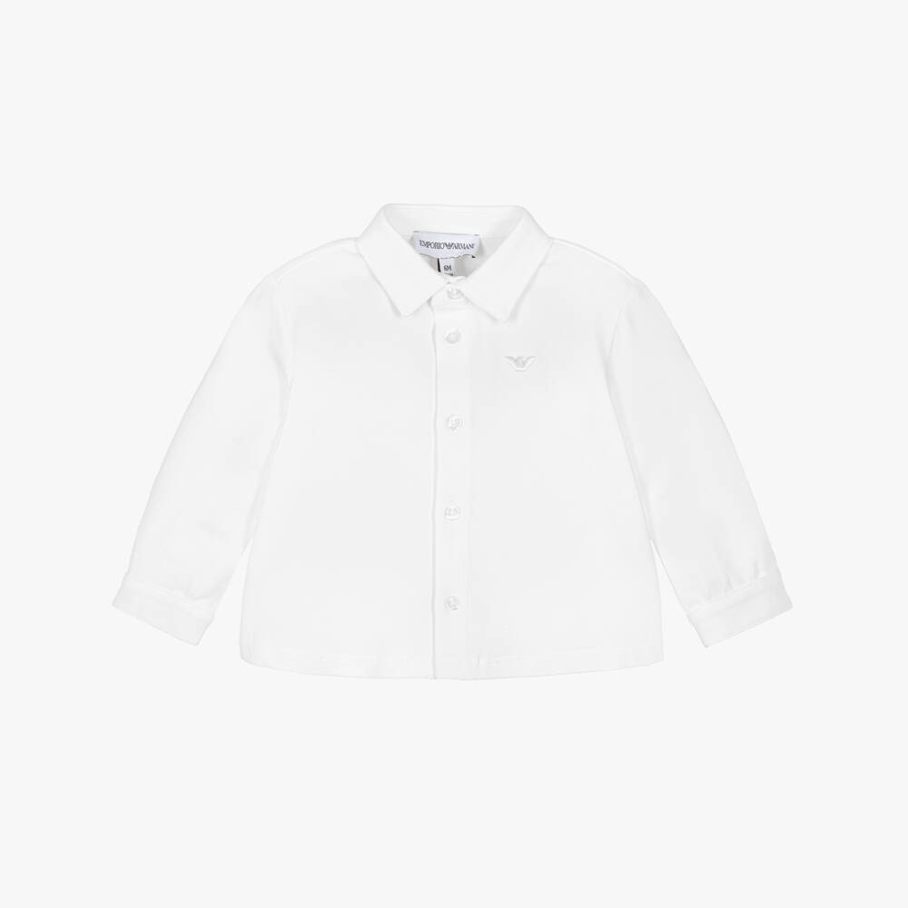 Emporio Armani-Baby Boys White Cotton Jersey Long Sleeved Shirt | Childrensalon