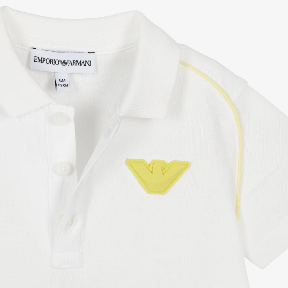 Emporio Armani-قميص بولو قطن لون أبيض للأولاد الرضع | Childrensalon