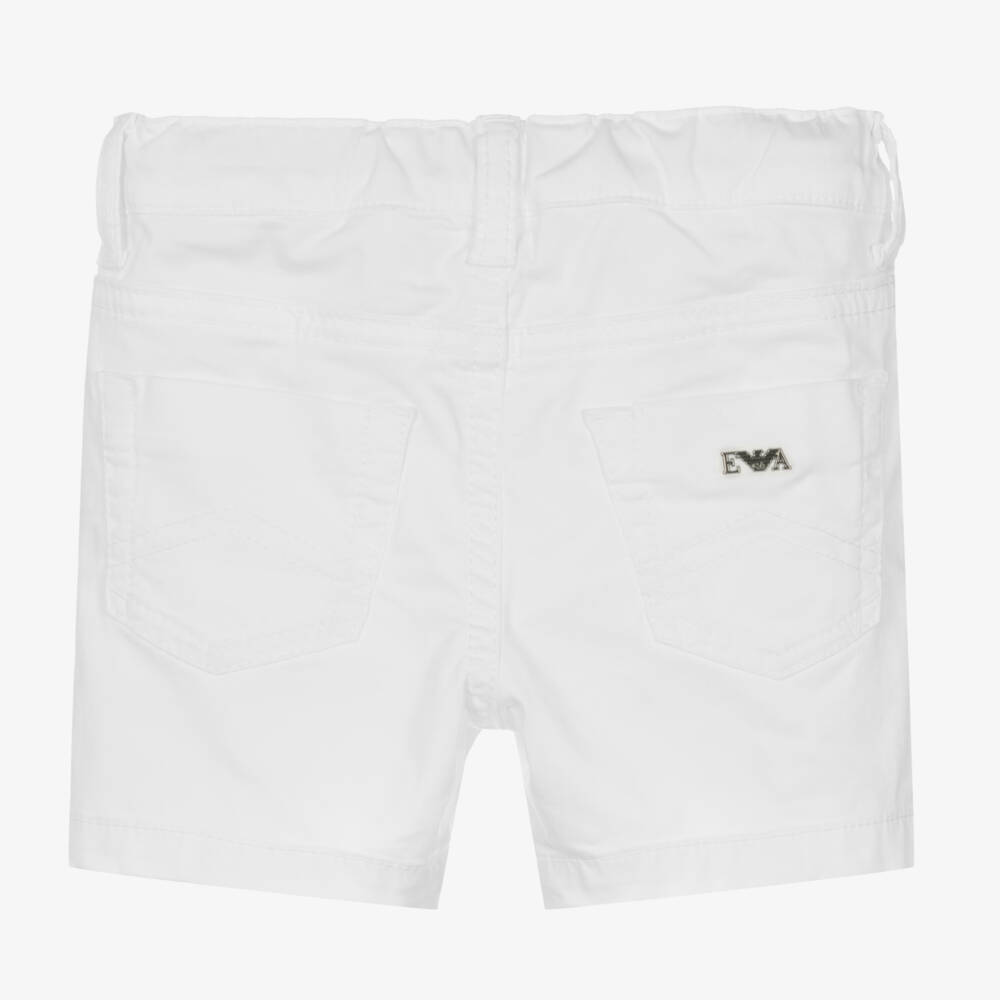 Emporio Armani-Baby Boys White Cotton Twill Shorts | Childrensalon