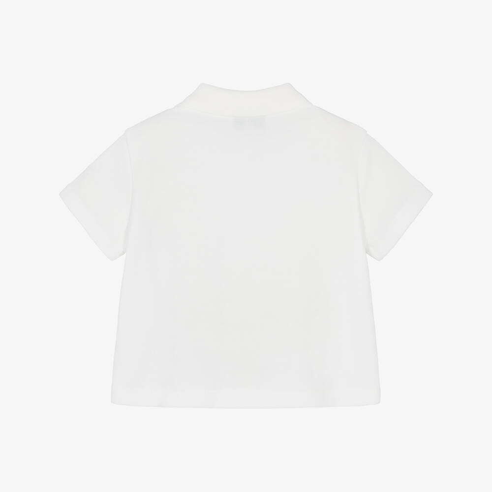 Emporio Armani-Baby Boys White Polo Shirt with Yellow Rubberised Eagle Logo | Childrensalon