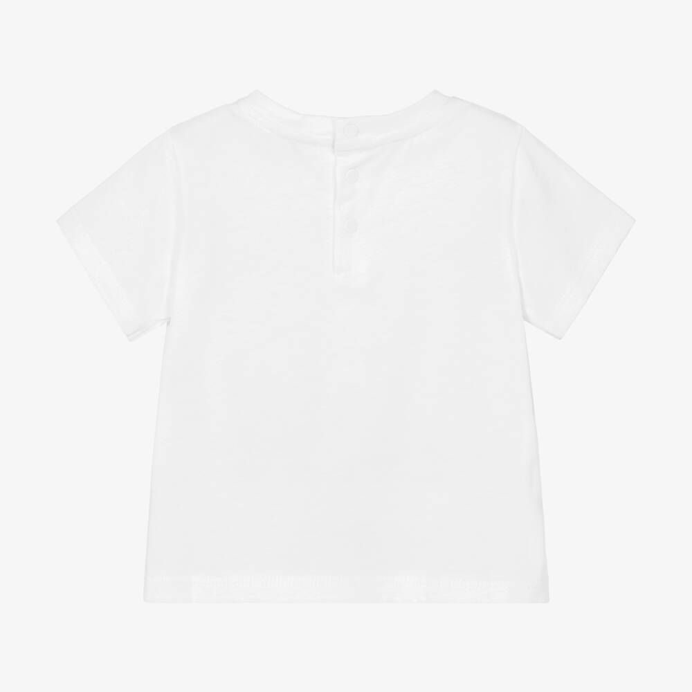 Emporio Armani-Baby Boys White Short-Sleeved Cotton T-Shirt | Childrensalon