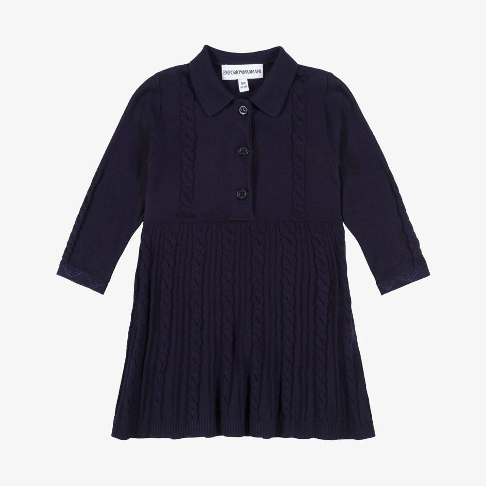 Emporio Armani-Baby Girls Navy Blue Knitted Dress | Childrensalon