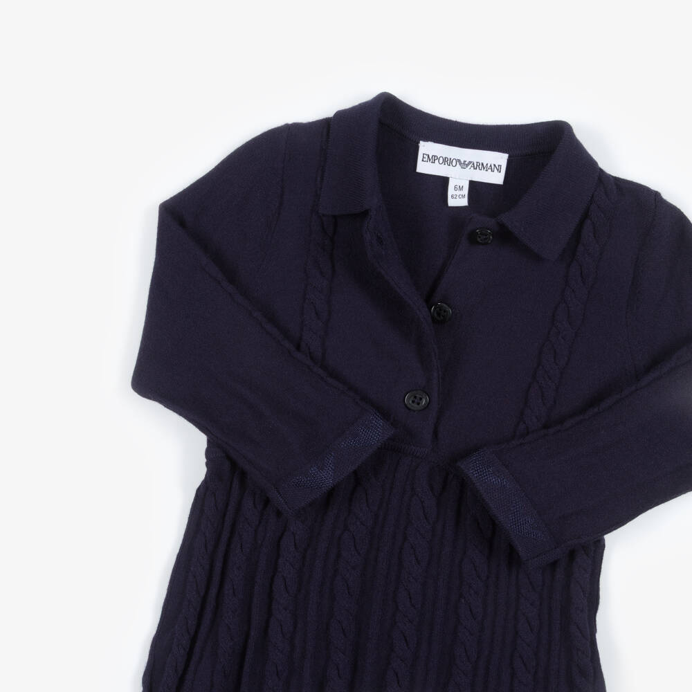 Emporio Armani-Baby Girls Navy Blue Knitted Dress | Childrensalon