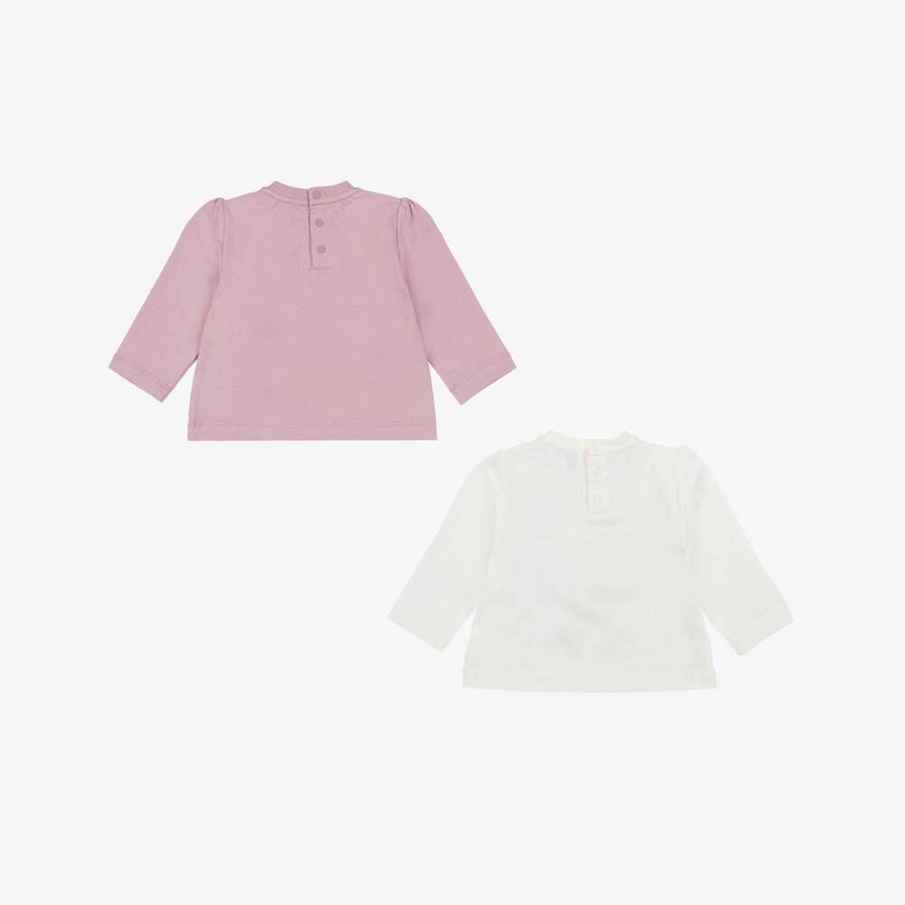 Emporio Armani-Baby Girls Pink & Ivory Long Sleeve T-Shirts (2 pack) | Childrensalon