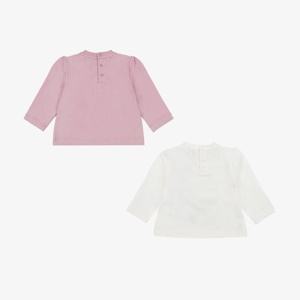 Emporio Armani-Baby Girls Pink & Ivory Long Sleeve T-Shirts (2 pack) | Childrensalon