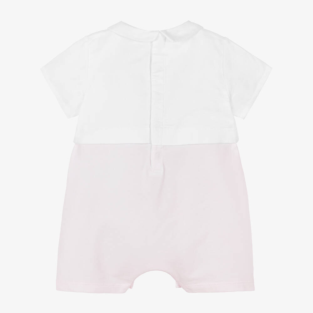 Emporio Armani-Baby Girls White & Pink Cotton Shortie | Childrensalon
