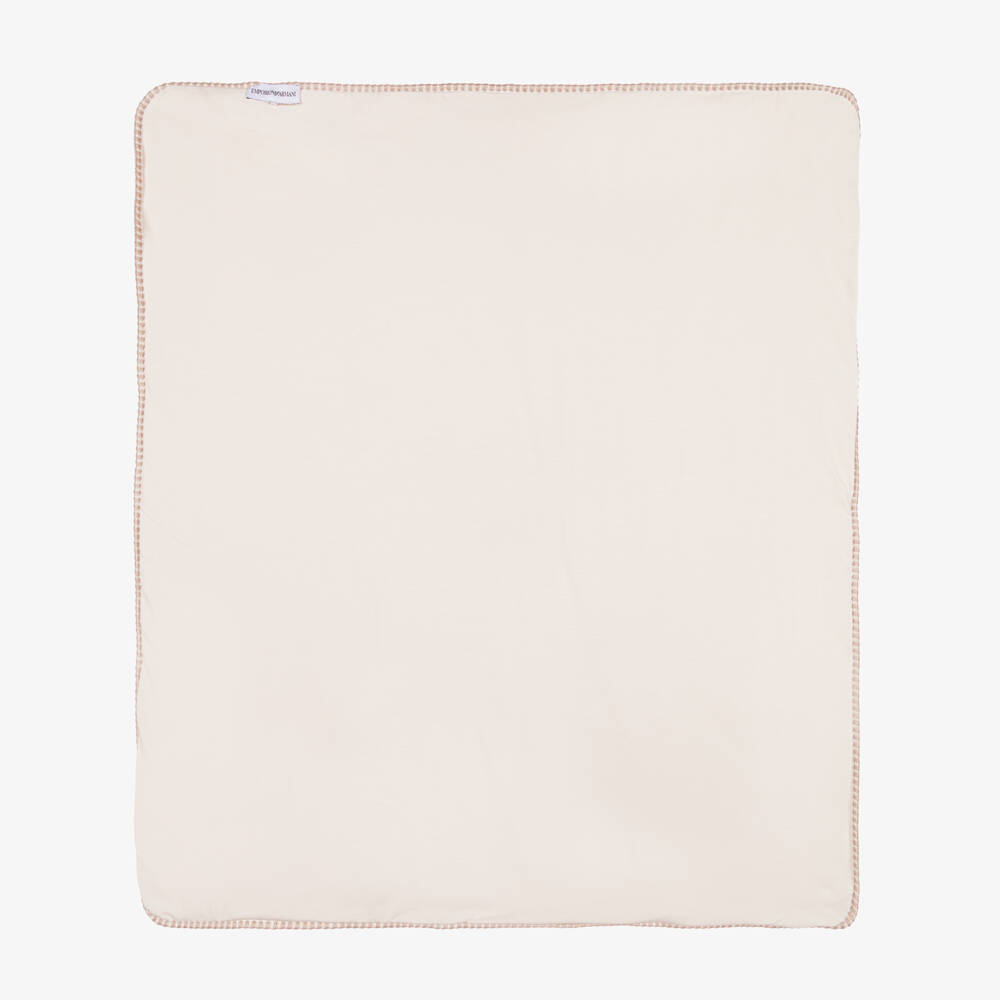 Emporio Armani-Beige Cotton Eagle Logo Padded Blanket (71cm) | Childrensalon
