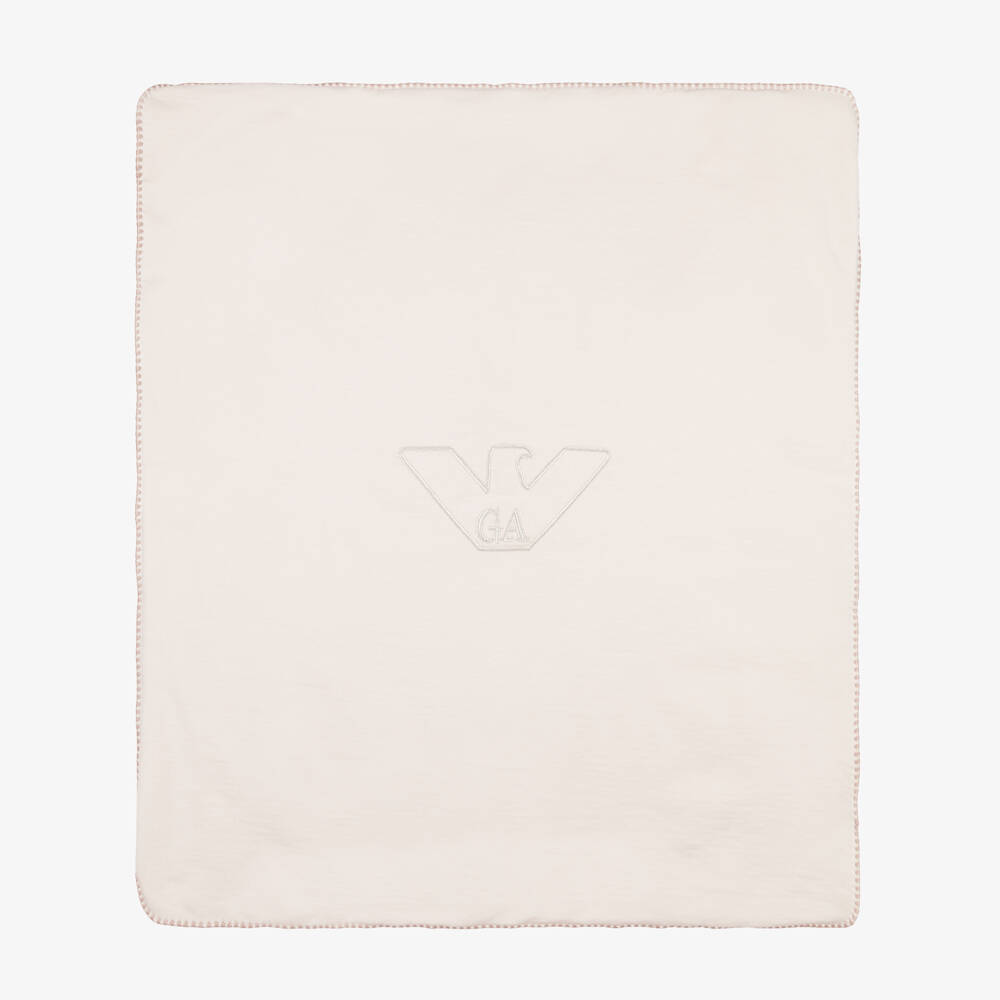 Emporio Armani-Beige Cotton Eagle Logo Padded Blanket (71cm) | Childrensalon