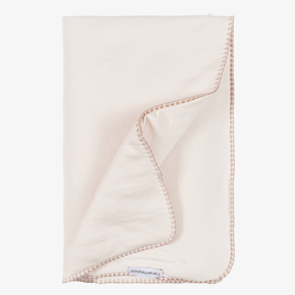 Emporio Armani-Beige Cotton Eagle Logo Padded Blanket (71cm) | Childrensalon