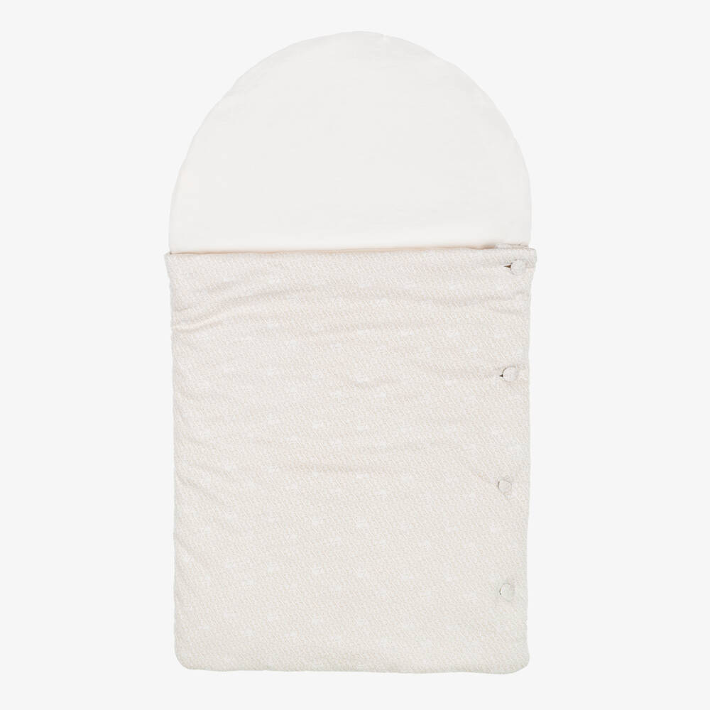 Emporio Armani-Beige EA Logo Pattern Cotton Jersey Nest (74cm) | Childrensalon