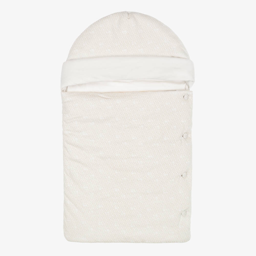 Emporio Armani-Beige EA Logo Pattern Cotton Jersey Nest (74cm) | Childrensalon
