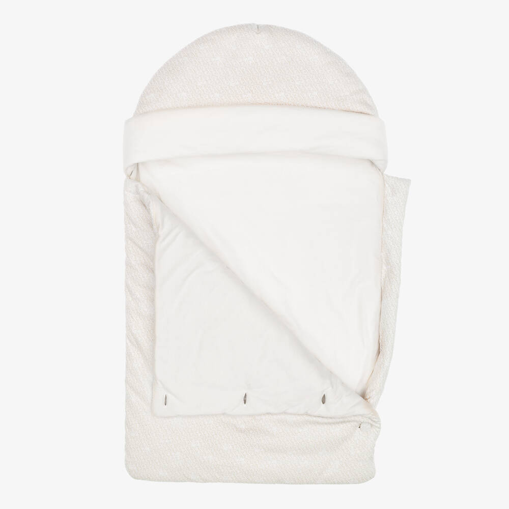Emporio Armani-Beige EA Logo Pattern Cotton Jersey Nest (74cm) | Childrensalon