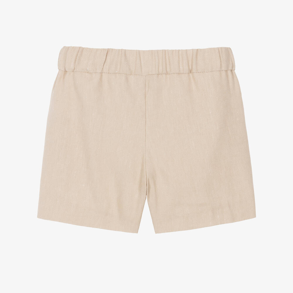 Emporio Armani-Boys Beige Linen & Cotton Eagle Logo Shorts | Childrensalon