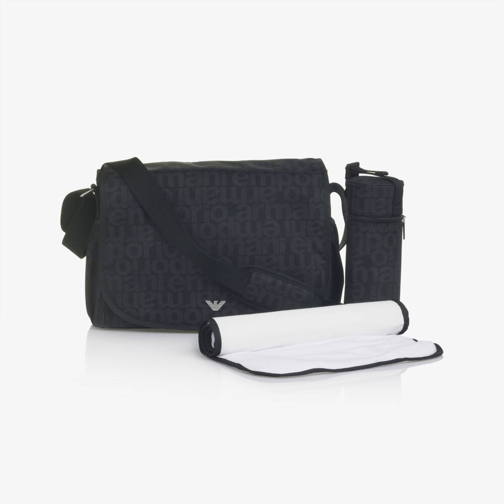 Emporio Armani-Black & Blue All-over Logo Changing Bag (36cm) | Childrensalon