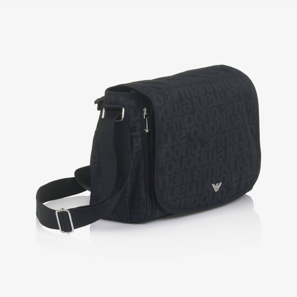 Emporio Armani-Black & Blue All-over Logo Changing Bag (36cm) | Childrensalon
