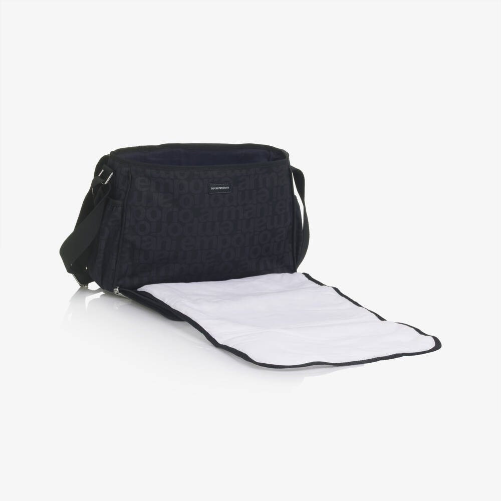Emporio Armani-Black & Blue All-over Logo Changing Bag (36cm) | Childrensalon