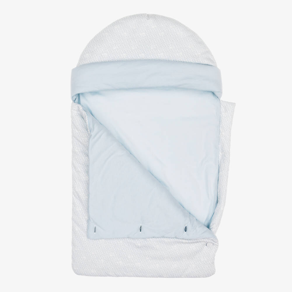 Emporio Armani-Blue EA Logo Pattern Cotton Jersey Nest (74cm) | Childrensalon