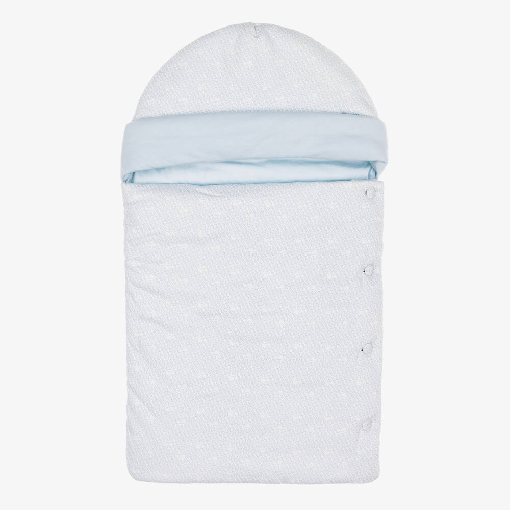 Emporio Armani-Blue EA Logo Pattern Cotton Jersey Nest (74cm) | Childrensalon